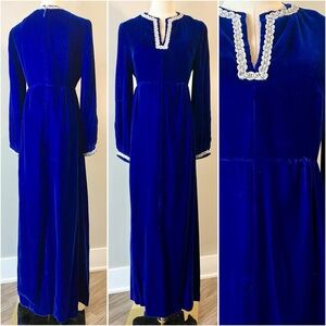 Vintage 1960s 1970s Medieval Renaissance Dress Blue Silver Empire 60s 70s Maxi